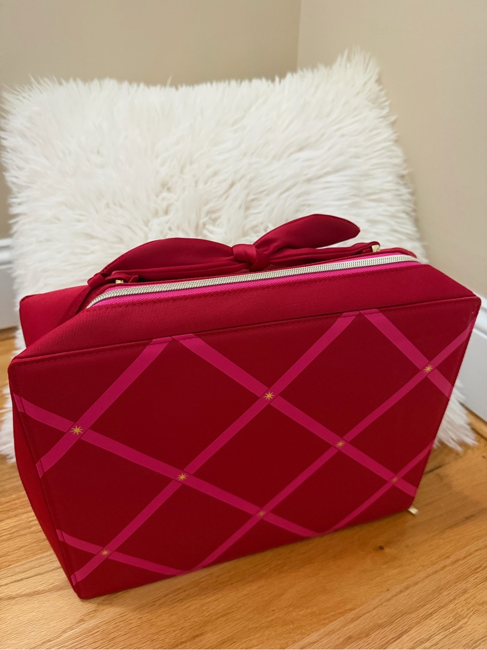 Estee Lauder Red and Pink Cosmetic Pouch with Bow Handle